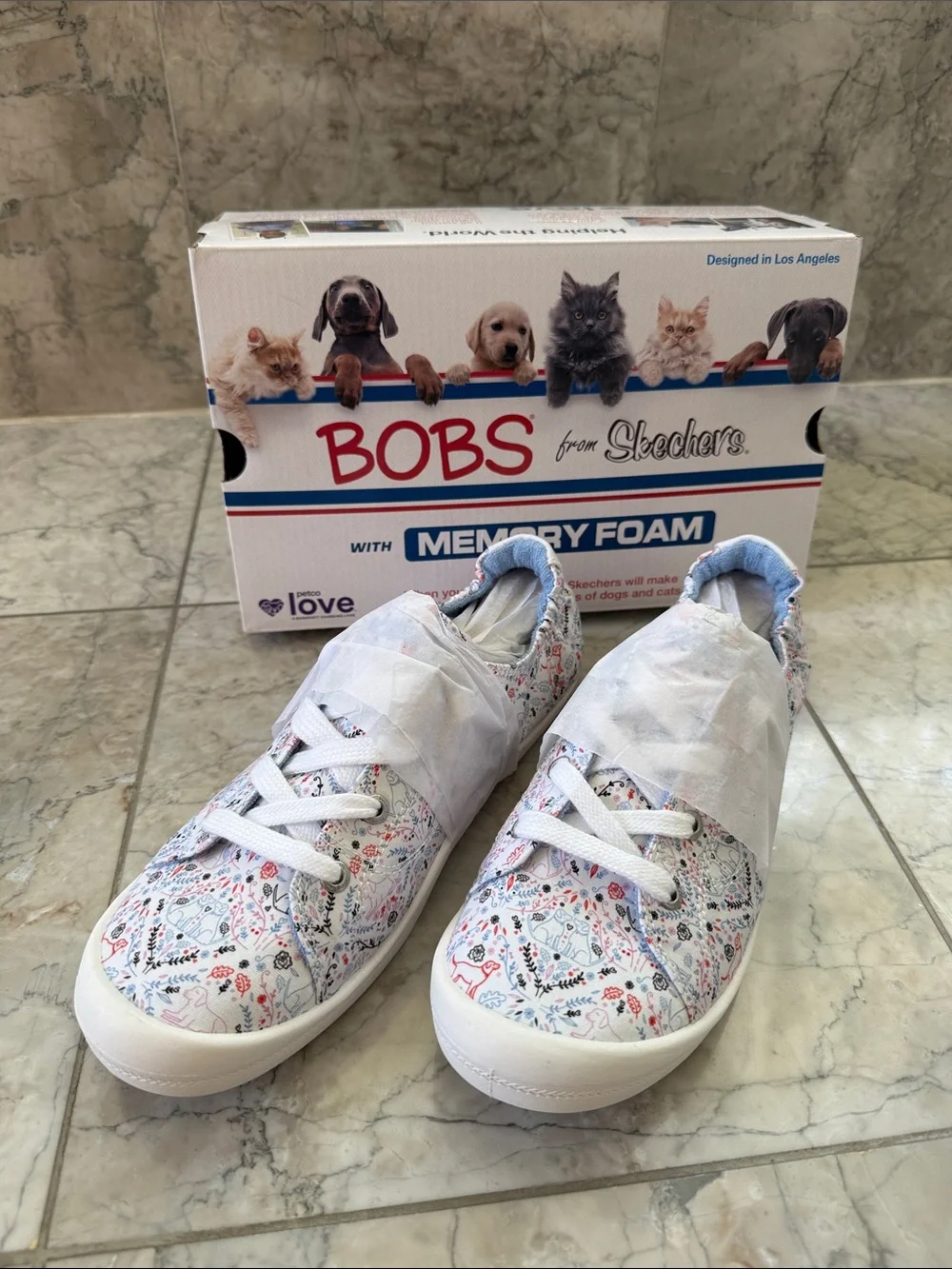 BOBS (Skechers) Beach Bingo Garden Pawty Slip-On Sneakers NIB White Multi Size 9